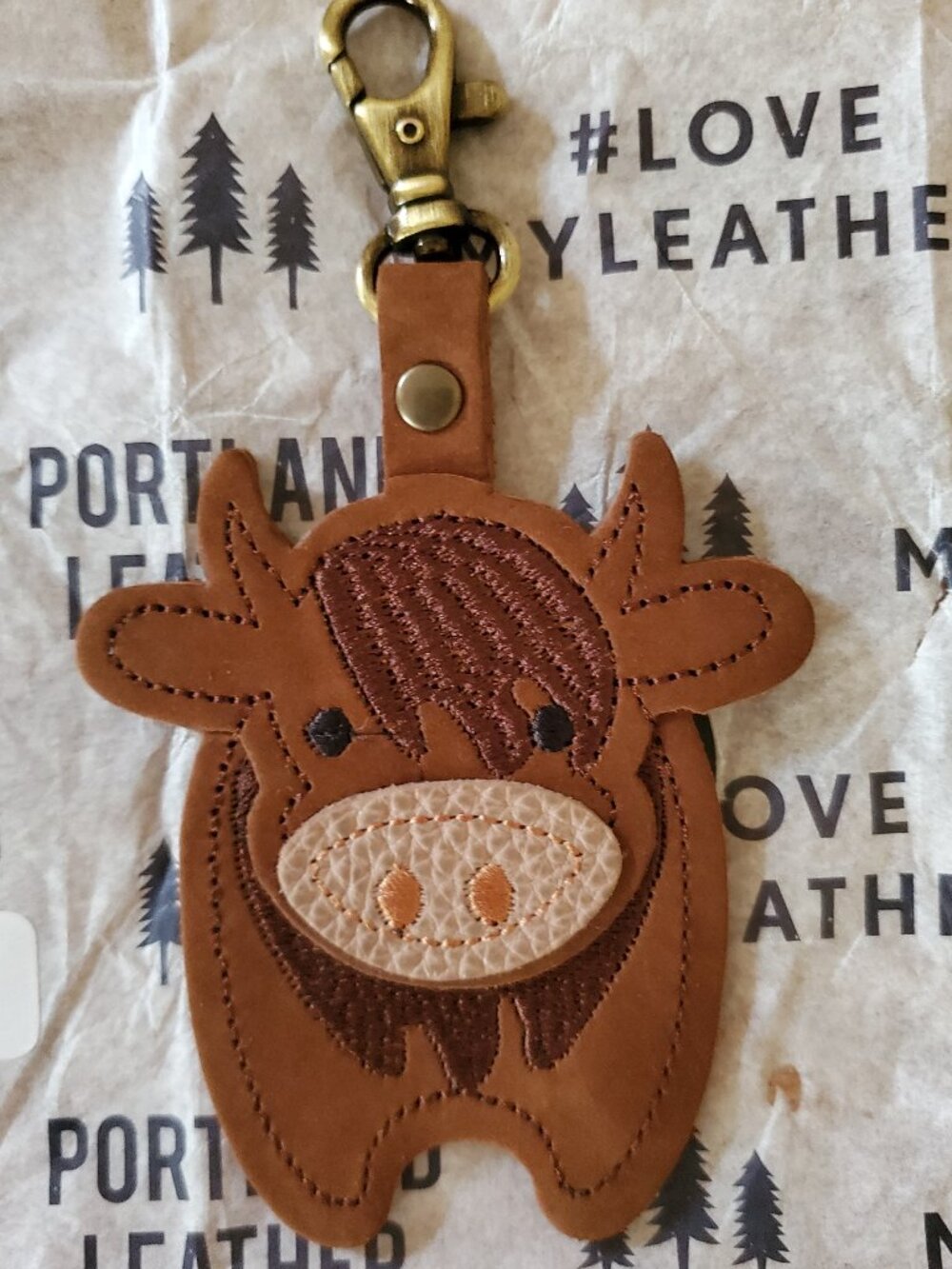 BNNU Portland Leather Farm Animal Rufus the Cow Keychain